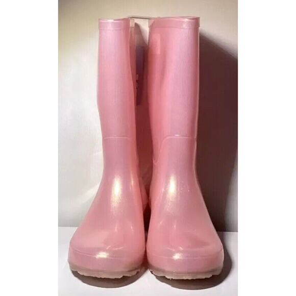 Cat & Jack Girls Pink Rubber Slip- On Rain Shimmer Waterproof Boots Size 3 NWT - Picture 1 of 9